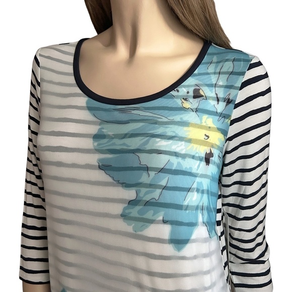 TRIBAL Top Shirt Blouse Tunic Rayon Nylon Limited Edition Floral and Stripe - Picture 7 of 13